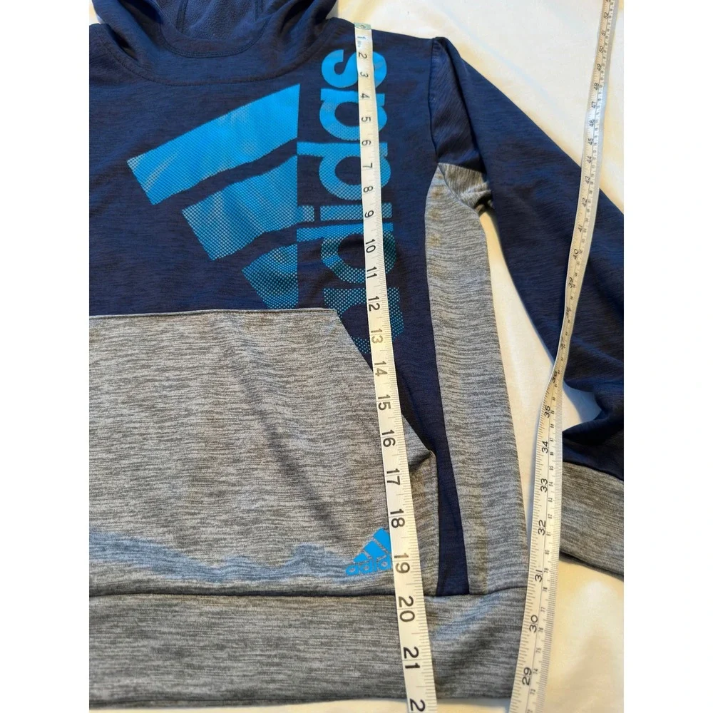 Adidas Boys Medium 10/12 Pullover Hoodie Navy Blue‎ Gray W/ Graphic Sweatshirt